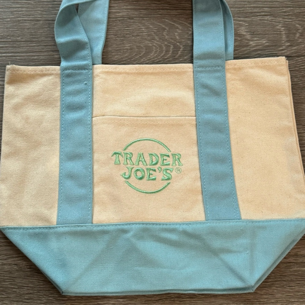 Trader Joe's Mini Canvas Tote Bag Pastel Blue NWT - Picture 2 of 5